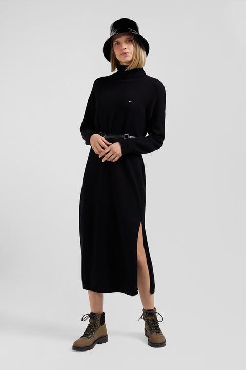 Relaxed black wool and cotton turtleneck dress - Image 3