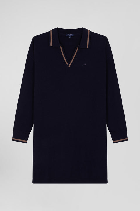 Relaxed navy blue wool and cotton shirt dress - Image 1