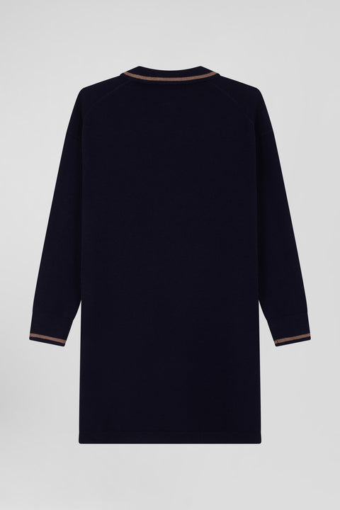 Relaxed navy blue wool and cotton shirt dress - Image 2