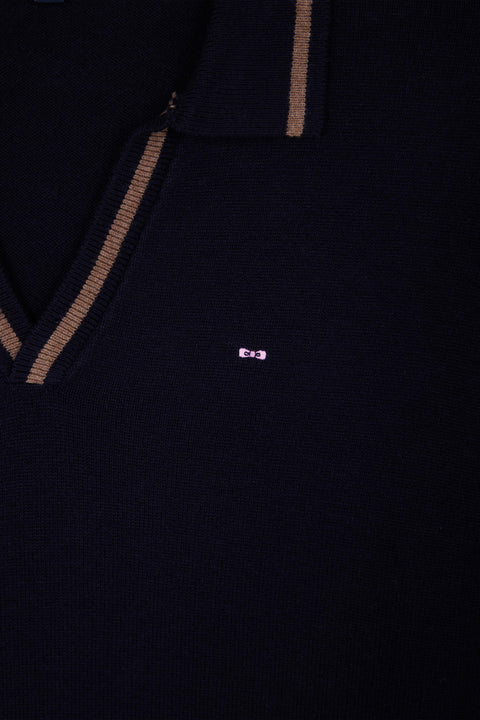 Relaxed navy blue wool and cotton shirt dress - Image 3