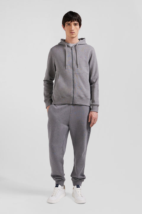 Regular grey zipped brushed cotton fleece hoodie - Image 1