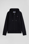 Regular black zipped brushed cotton fleece hoodie