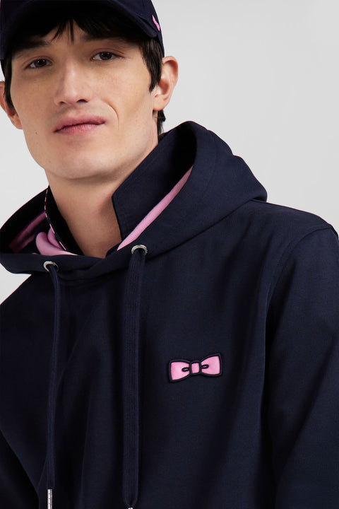 Regular navy brushed cotton fleece hoodie with Eden Park embroidery - Image 3