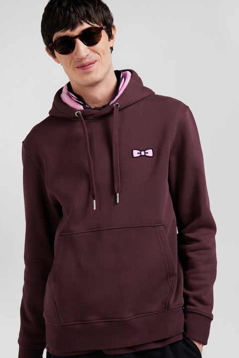 Regular burgundy brushed cotton fleece hoodie with Eden Park embroidery - Image 3