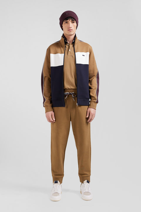 Colorblock zip-up sweatshirt in hazelnut cotton blend, regular fit - Image 1