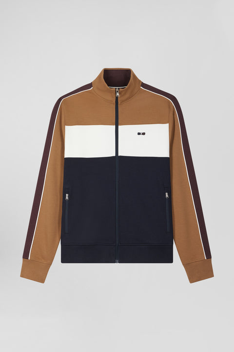 Colorblock zip-up sweatshirt in hazelnut cotton blend, regular fit - Image 2