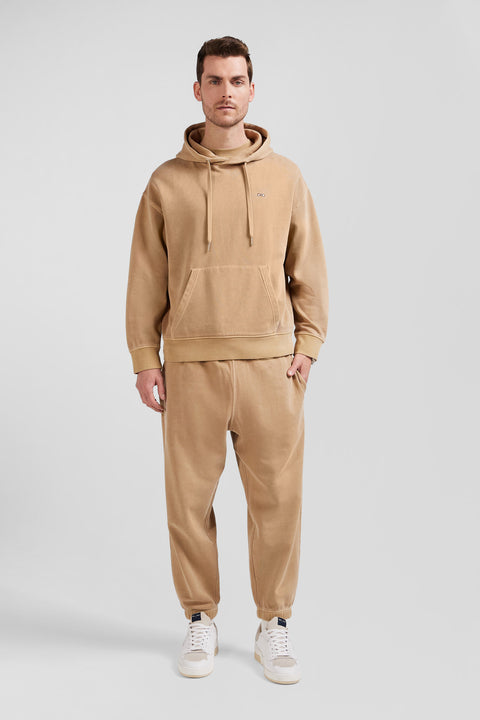 Oversize brown unisex dyed cotton fleece hoodie - Image 1