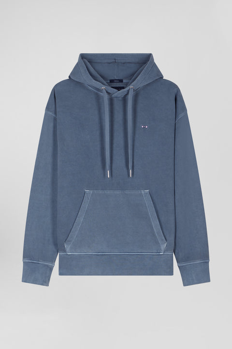 Oversize grey unisex dyed cotton fleece hoodie - Image 3