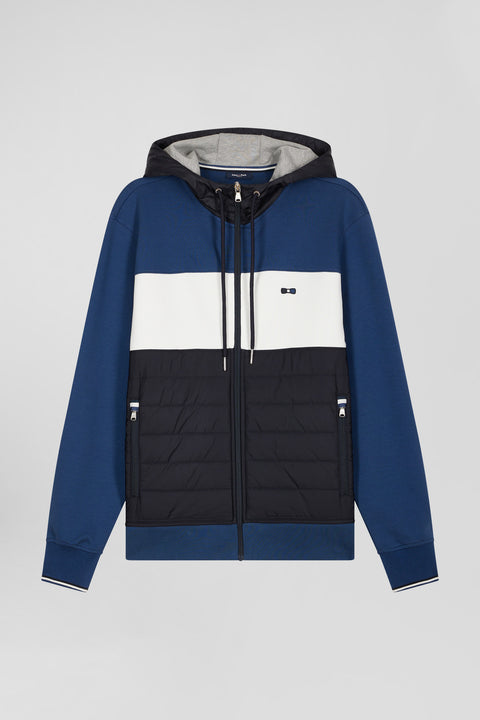 Regular dark blue cotton blend hoodie with padded front - Image 2
