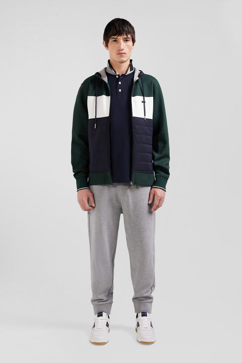 Regular green cotton blend hoodie with padded front - Image 1