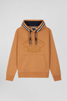 Relaxed camel cotton blend hoodie with padded embroidery