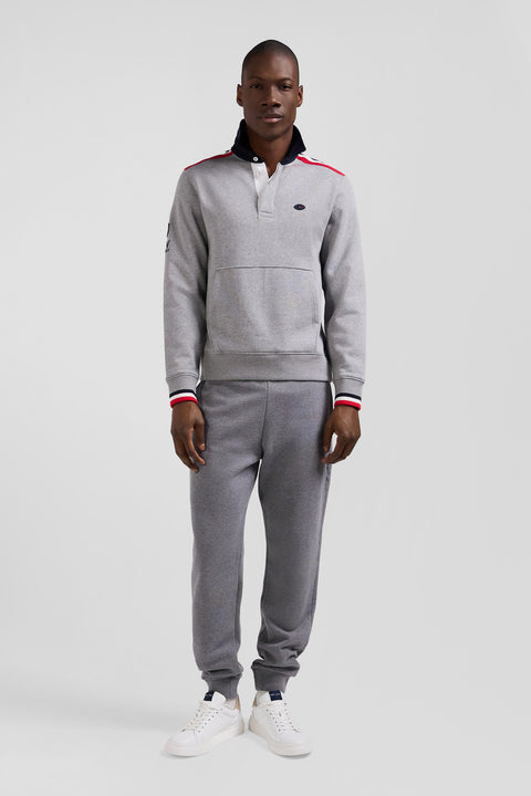 Regular mottled grey XV de France cotton sweatshirt with rugby shirt collar - Image 1
