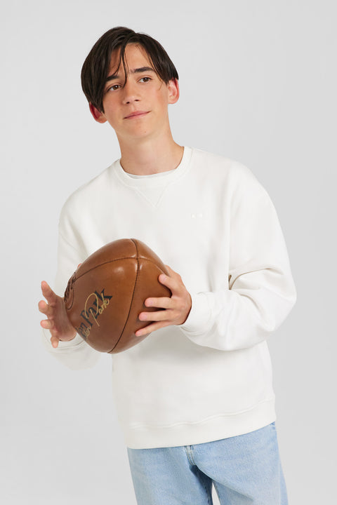 Oversize ecru round neck cotton sweatshirt - Image 3