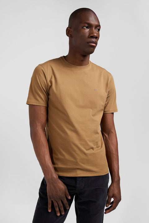 Short-sleeved T-shirt in plain hazelnut Pima cotton, regular fit - Image 3