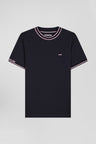 Slim navy blue short-sleeved cotton T-shirt with Eden Park ribs