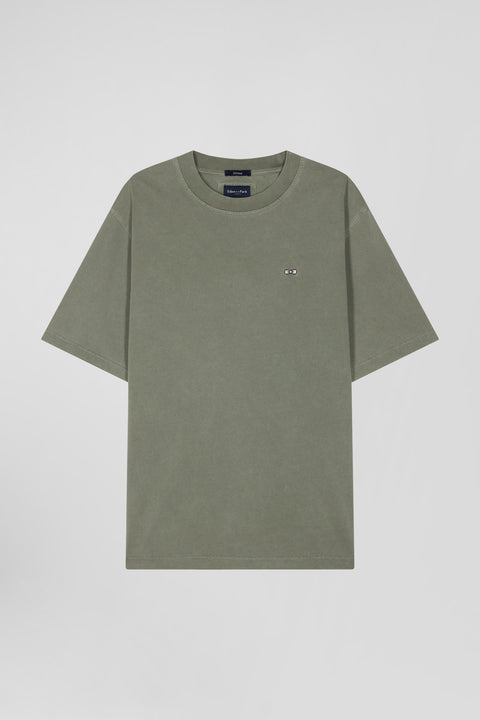 Oversize khaki unisex short-sleeved T-shirt in overdyed cotton - Image 3