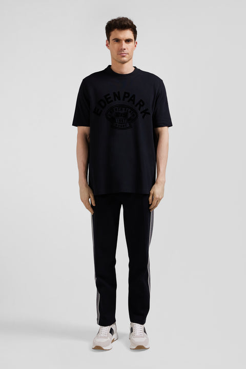 Oversize black short-sleeved cotton T-shirt with Eden Park Rugby print - Image 1
