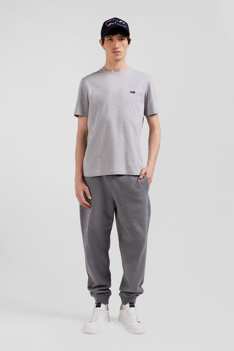 Regular grey short-sleeved cotton T-shirt with back embroidery - Image 1