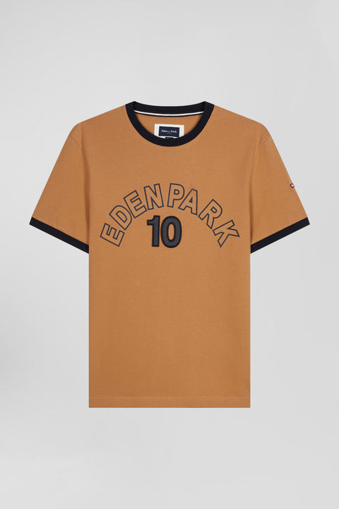 Relaxed camel bicolor short-sleeved cotton T-shirt with Eden Park 10 print - Image 2