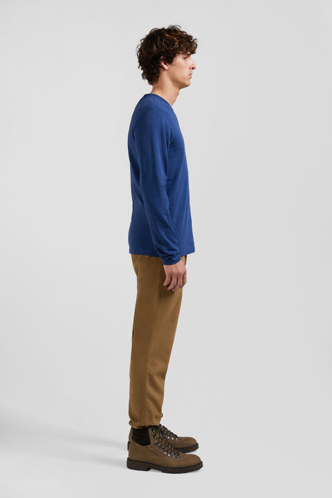 Slim blue long-sleeved cotton T-shirt - Image 3