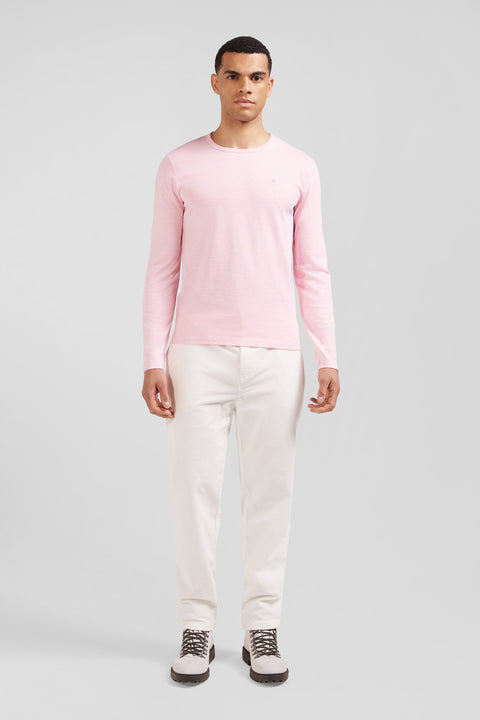 Slim pink long-sleeved cotton T-shirt - Image 1