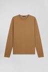 Plain long-sleeved T-shirt in hazelnut cotton, regular fit
