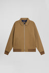 Zip jacket with shirt collar in hazelnut cotton gabardine