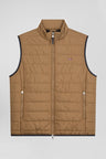 Sleeveless quilted down jacket with hazelnut stand-up collar