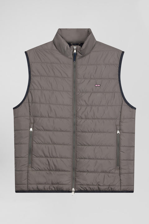 Grey quilted sleeveless high collar down vest - Image 2