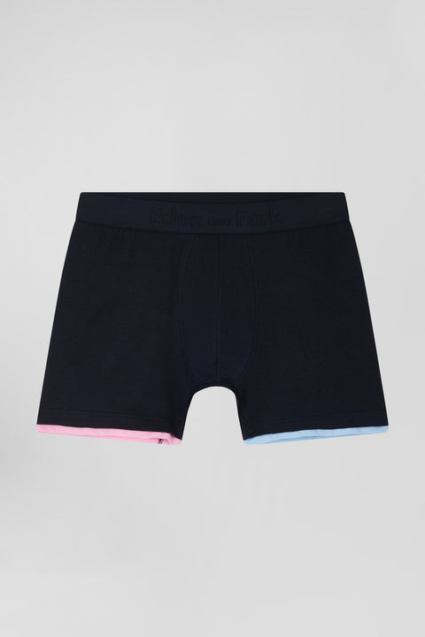 Navy blue stretch cotton boxers with contrast piping - Image 1