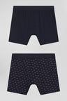 Set of 2 navy blue solid and micro pattern stretch cotton boxers