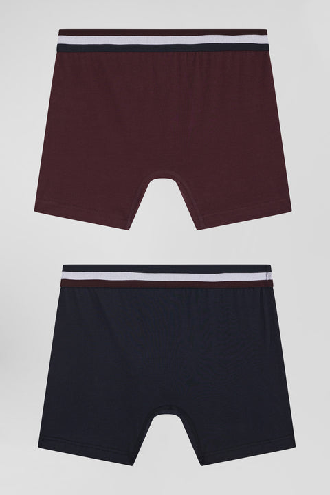 Set of 2 burgundy stretch cotton boxers with tricolor waistband - Image 2