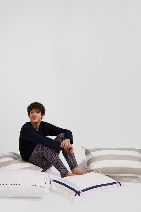 Pink long cotton pajamas with bow tie micro pattern trousers - Image 2