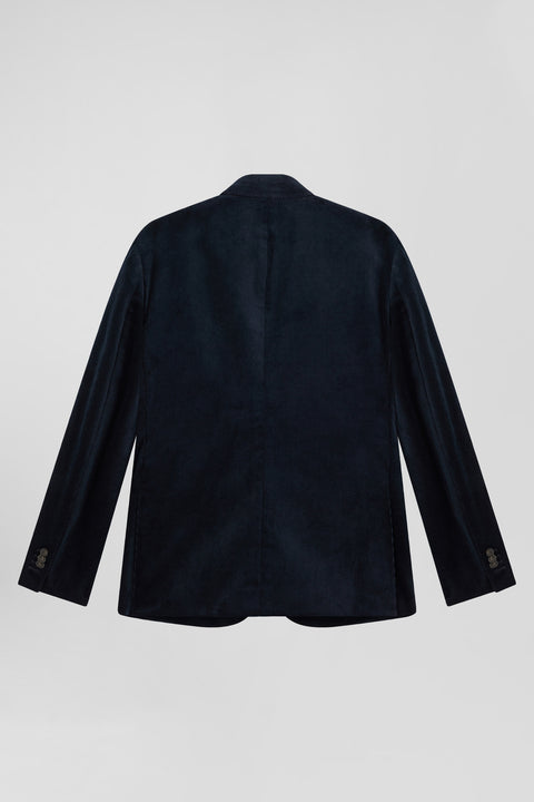 Navy blue stretch cotton velvet jacket Modern fit - Image 2