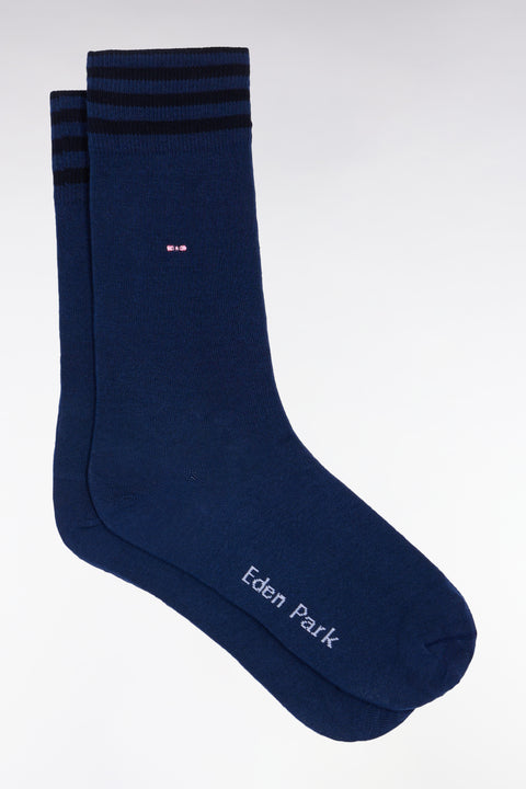 Blue stretch cotton blend socks with striped trim - Image 1