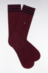 Chaussettes en coton stretch mélangée bordeaux à bordures rayées