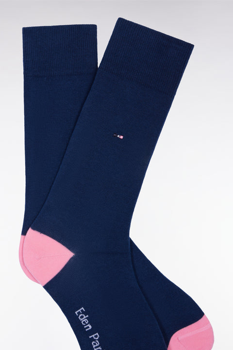 Navy stretch cotton blend socks with pink reinforcements - Image 2