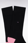 Black stretch cotton blend socks with pink reinforcements