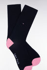 Navy cotton blend socks with pink reinforcements