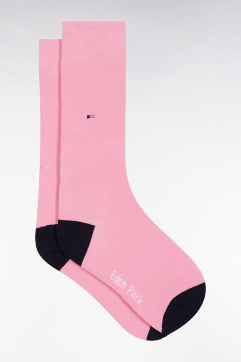 Pink cotton blend socks with navy reinforcements - Image 1
