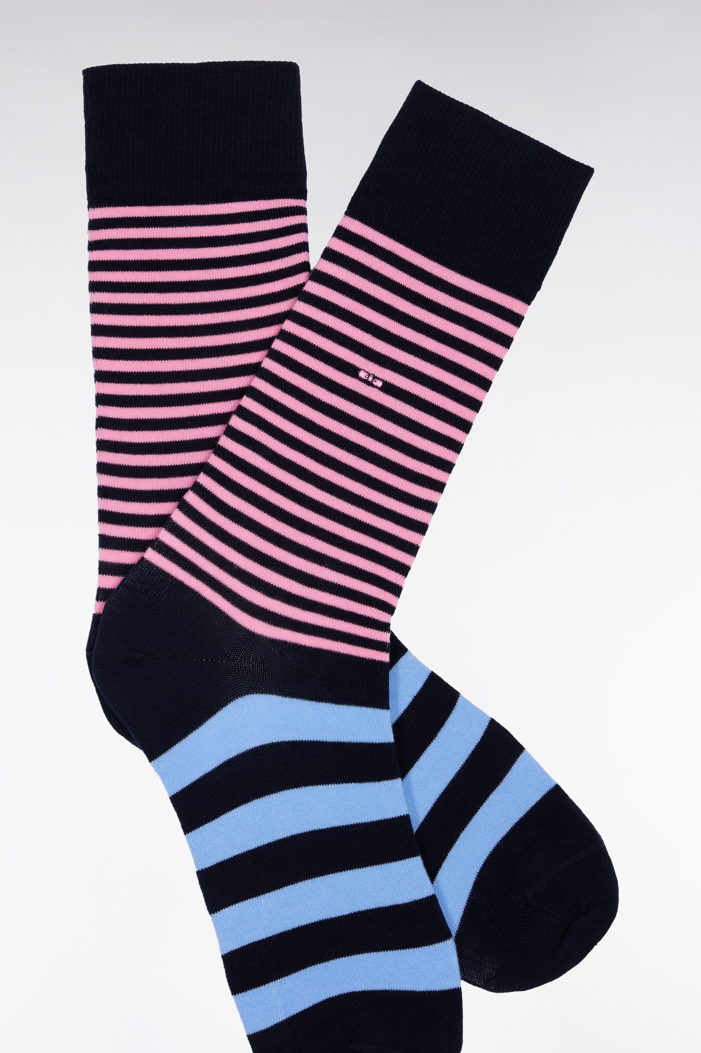 Blue and pink two-tone cotton blend striped socks