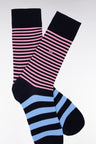 Blue and pink two-tone cotton blend striped socks