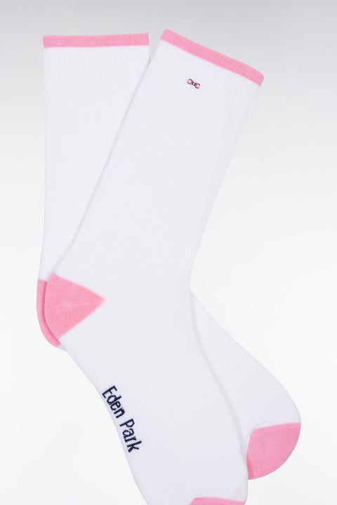 White cotton blend socks with pink reinforcements - Image 2