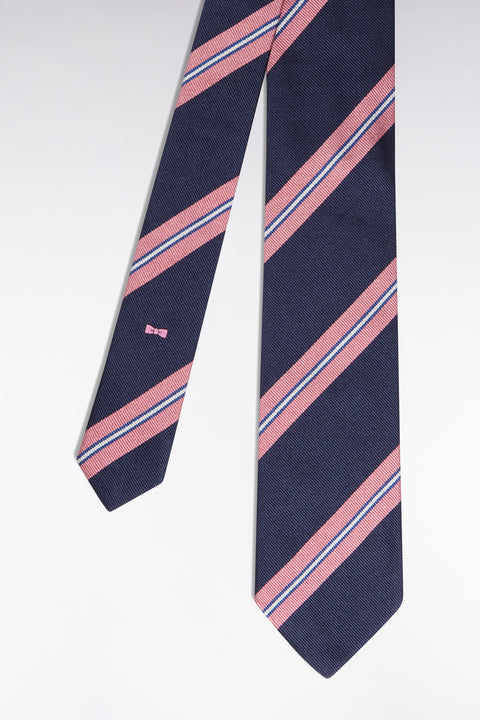 Navy and pink striped silk tie - Image 1
