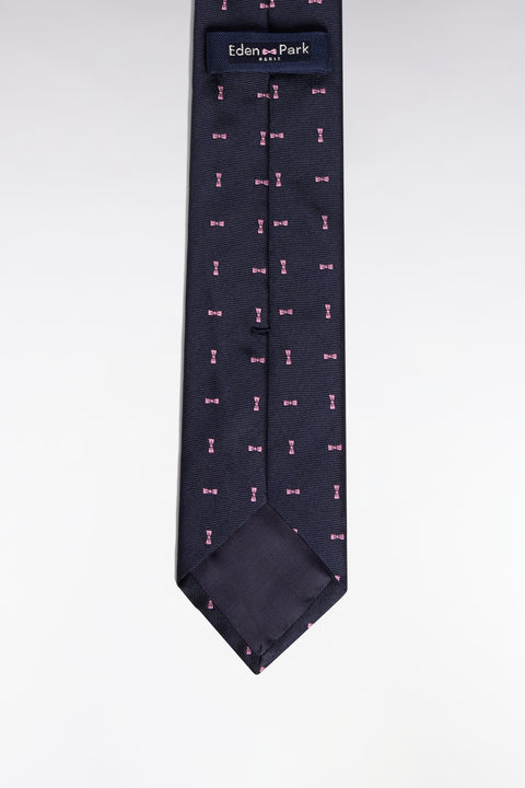 Micropatterned navy silk tie pink bow tie - Image 2