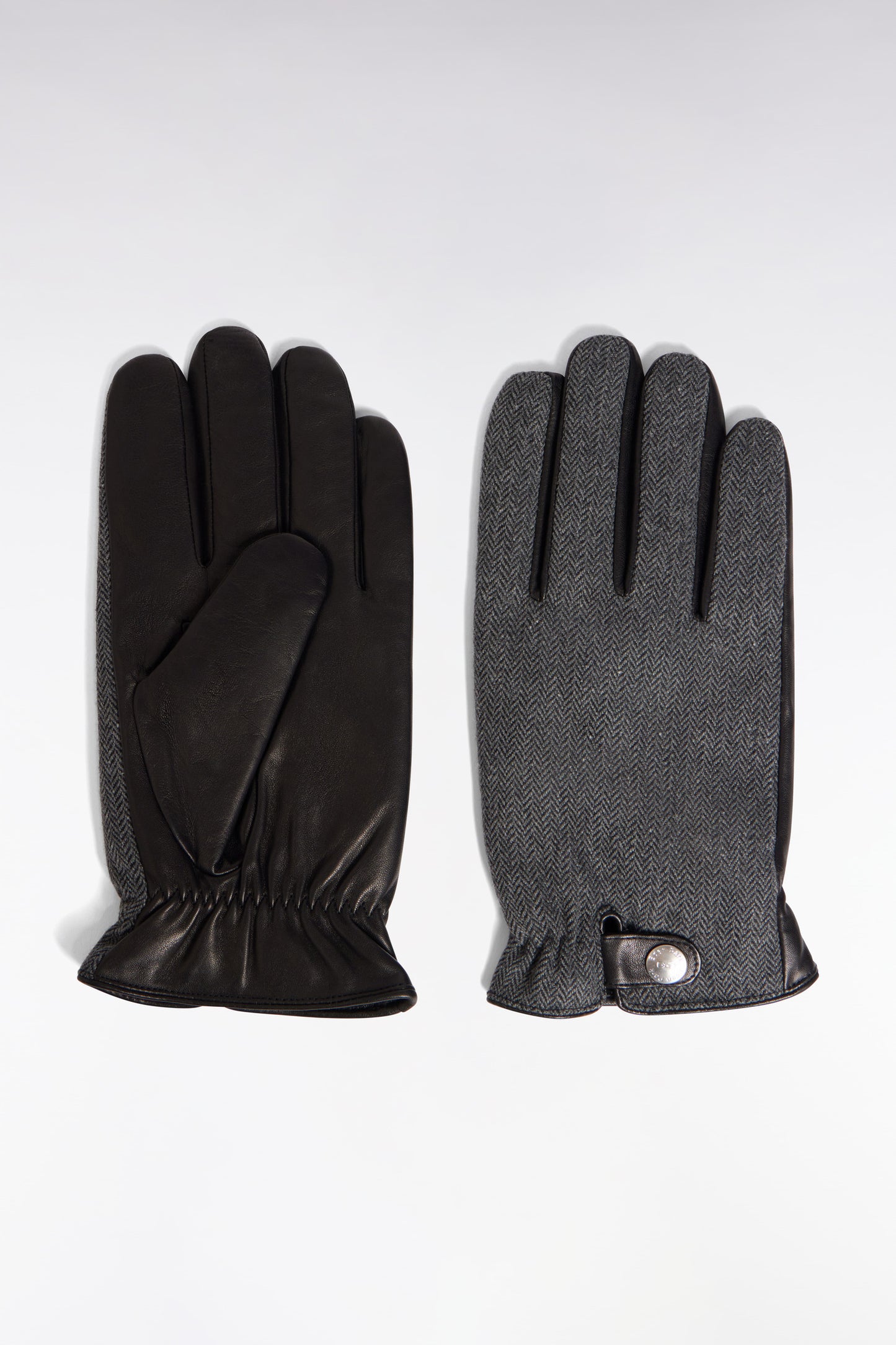 Leather and black herringbone gloves