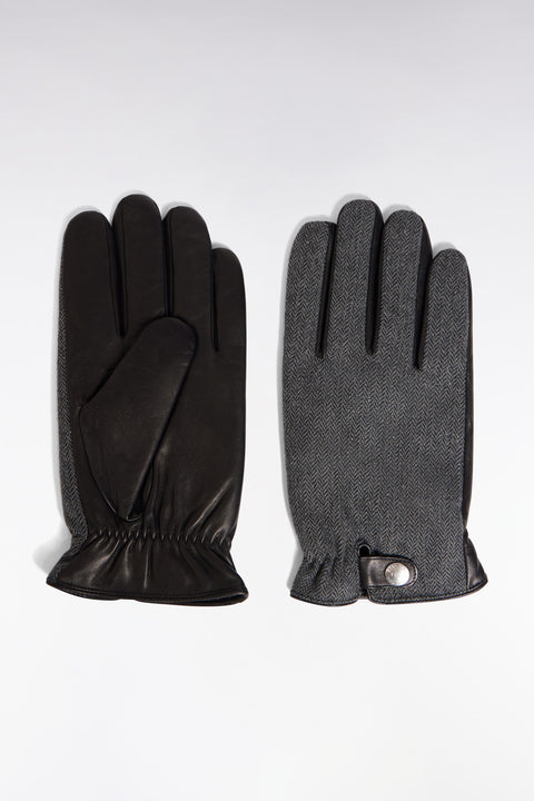 Leather and black herringbone gloves - Image 1