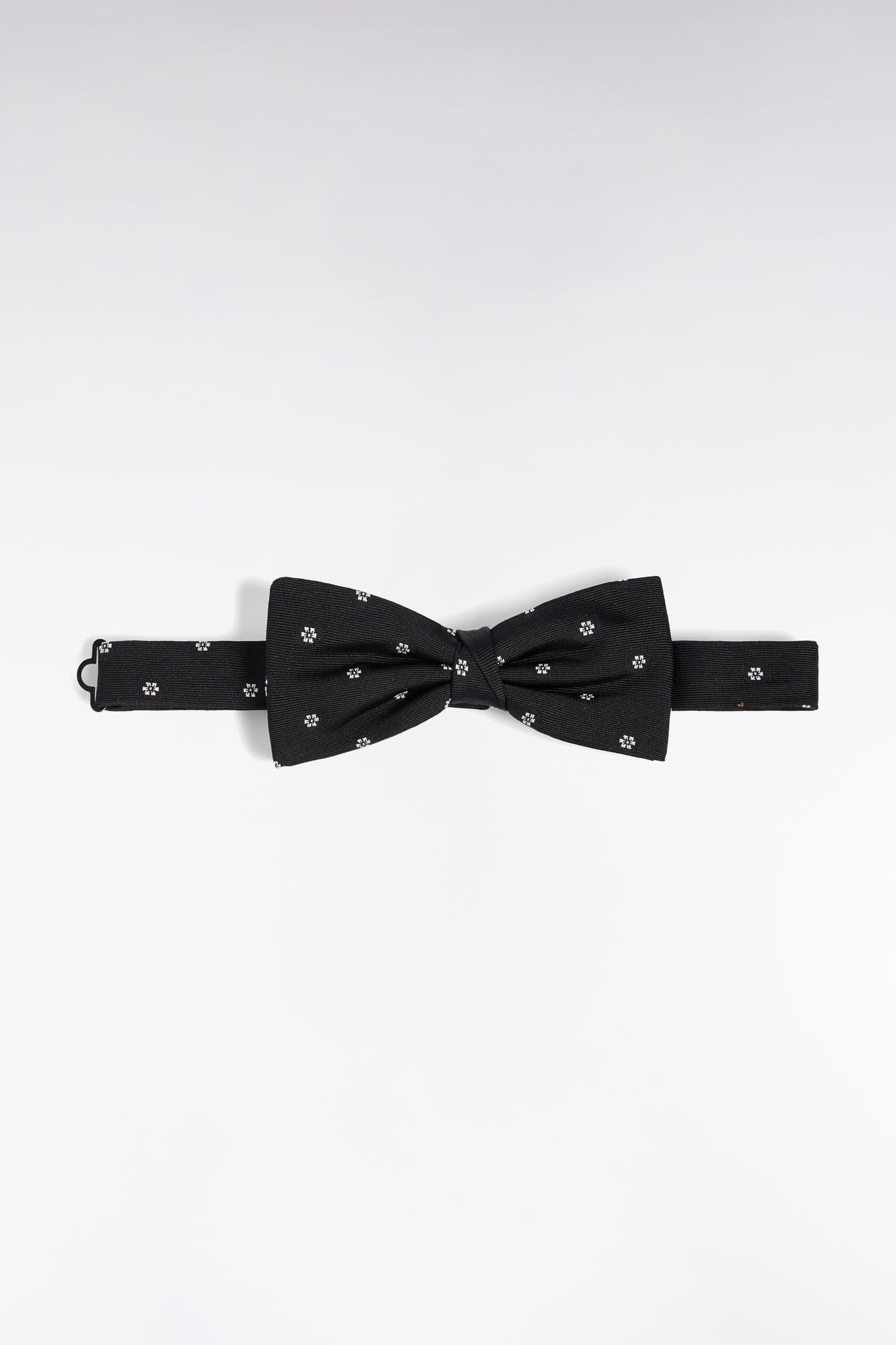 Nœud papillon en soie noir à micro-motifs fleurs
