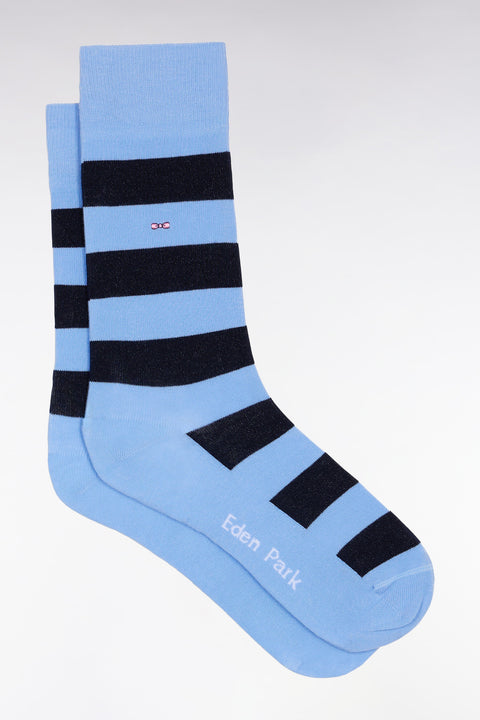 Set of three pairs of sky and navy striped socks - Image 1