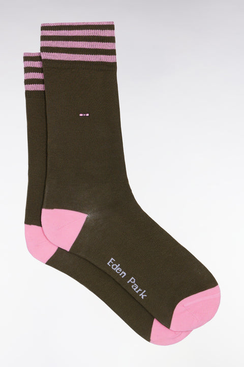 Lot de trois paires de chaussettes rayées kaki et marine - Image 1